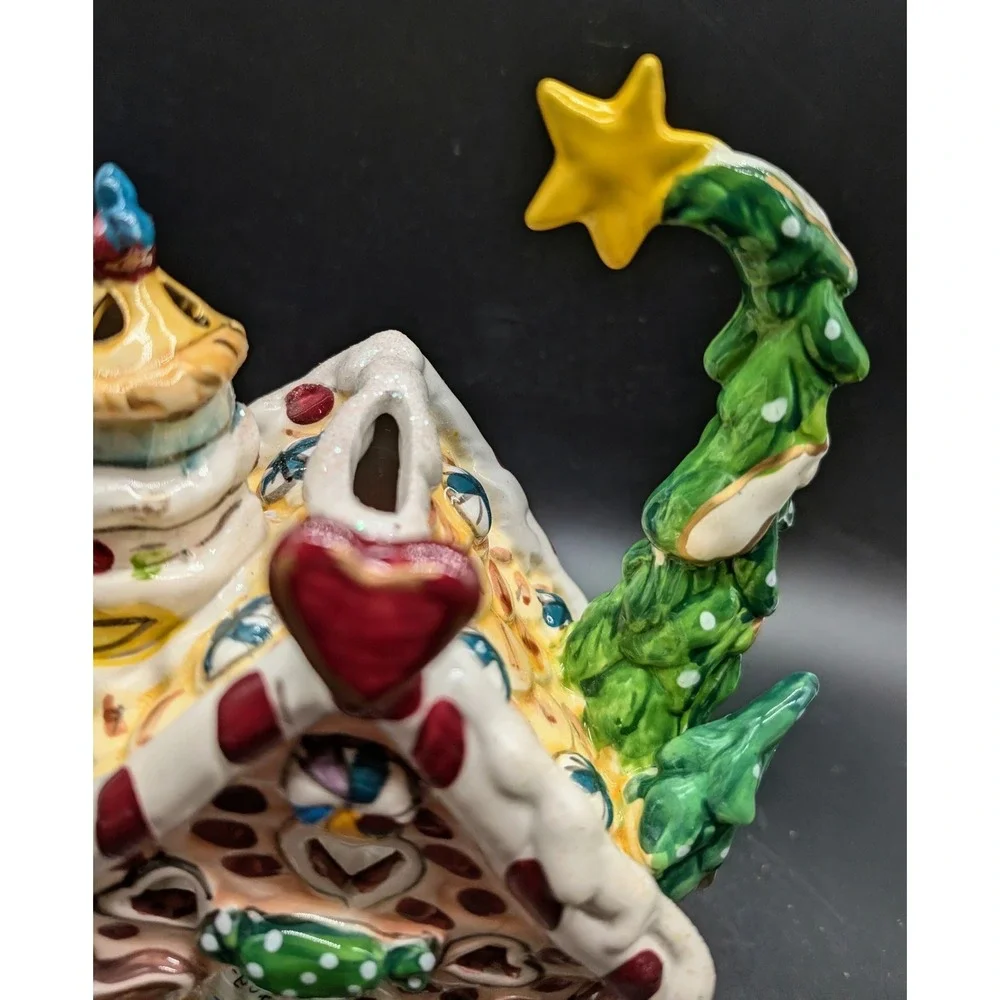 Blue Sky Whimsical Gingerbread House Ceramic Tea Light Candle Holder Christmas
